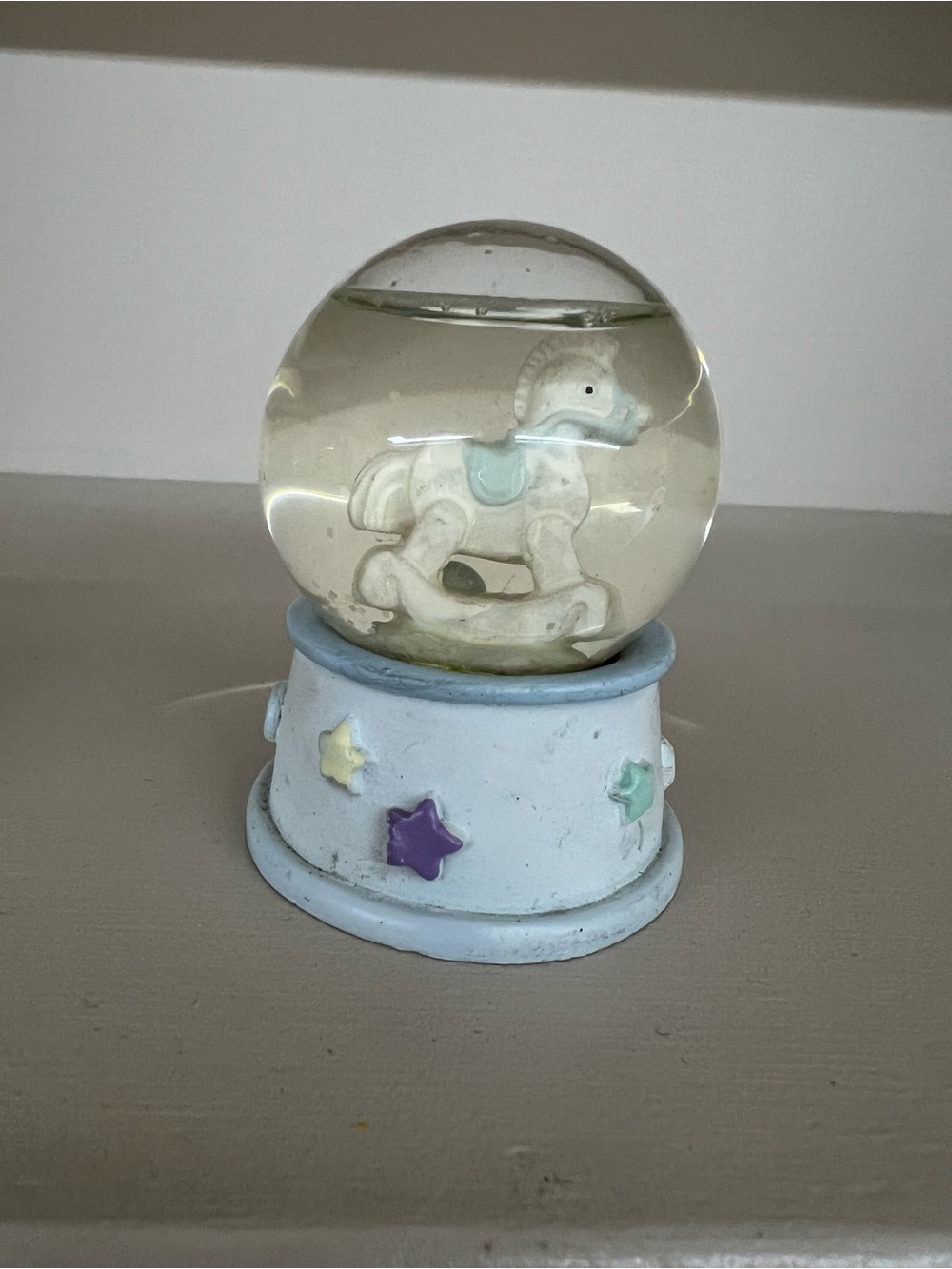 Baby Blue Rocking Horse glitter Snow Globe Decorative Accent 3”